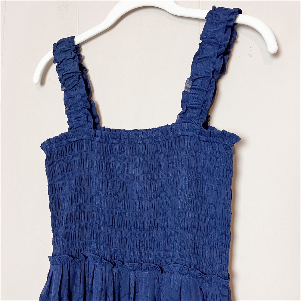 Lilly Pulitzer Hadley Smocked Maxi  Dress Small Navy Blue Paisley Preppy Tiered - Picture 5 of 12